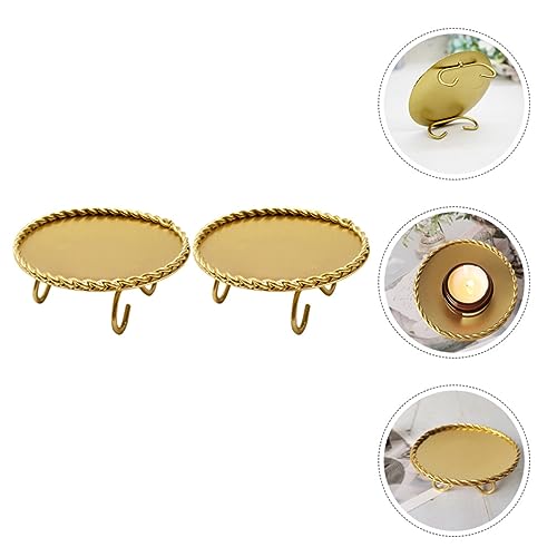 Homoyoyo 2pcs Gold Candle Holders Decorative Candlesticks Iron Pillar Plate Candle Pedestal Candle Stand Table Centerpiece for Led Wax Candles Wedding Dinner Tables (Pack of 2) - size: 10X3.5CM (Pack of 2)