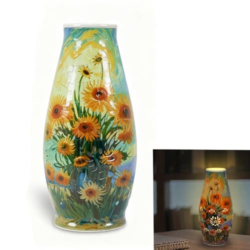 3D Puzzles Vase for Adults, LED 3D Puzzle Vase Sunflowers, Crafts for Adults DIY Unique Vase Gifts for Home Decor Housewarming Christmas Mother's Day - color: Sunflower-starry Night