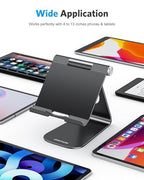 OMOTON Tablet Stand Holder Adjustable, T1 Desktop Aluminum Tablet Dock Cradle Compatible with iPad Air/Mini/Pro 11/12.9, iPad 10.2/9.7, Samsung Tab and More, Black - color: Black