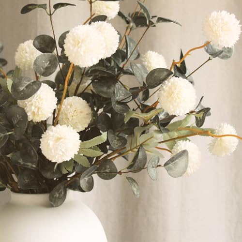 White Artificial Flowers & Greenery With Vase, Faux Floral Arrangement Centerpiece for Dining Table, Realistic Silk Flowers With Modern Vase for Kitchen, Living Room, Bedroom, Entryway & Bathroom - size: white/Green in vase