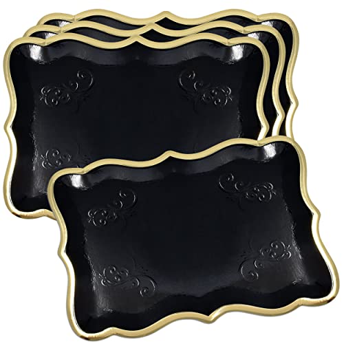 Gift Boutique 10 Black Rectangle Trays with Gold Rim Border for Dessert Display Table Parties 9" X 13" Disposable Paper Cardboard for Platters Cupcake Displays Birthday Party Weddings Food Safe - color: Black, Gold