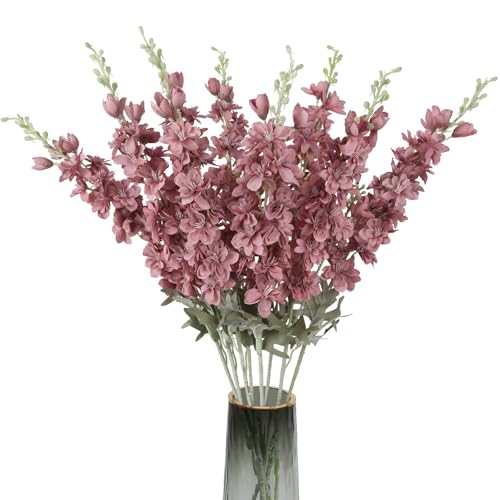 8PCS Delphinium Artificial Flowers Larkspur Fake Flowers 33.5in Long Stem Faux Silk Flowers for Tall Vases for Home Wedding Party Floral Arrangements Centerpiece Table Decorations (Cameo Brown) - color: Cameo Brown