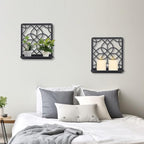 OYEFLY Metal Wall Candle Holder,Black Farmhouse Rustic Wall Art Decor (Style 1, Large) - size: Large