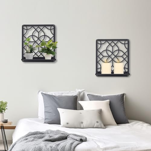 OYEFLY Metal Wall Candle Holder,Black Farmhouse Rustic Wall Art Decor (Style 1, Medium) - size: Medium