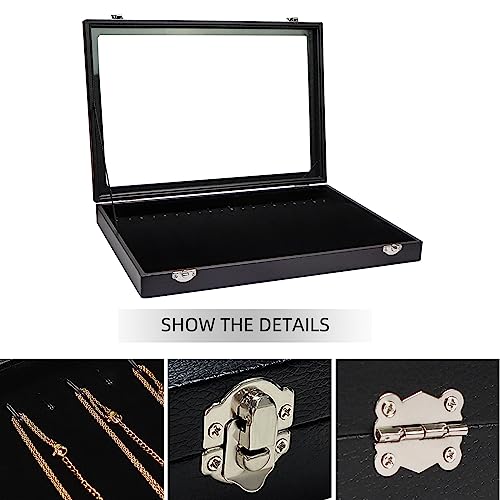 Wudygirl Necklace Organizer 20 Hooks Jewelry Organizer Jewelry Display Stackable Glass Top Lockable Black Velvet Boxes(Necklace Tray) - style: Necklace Tray