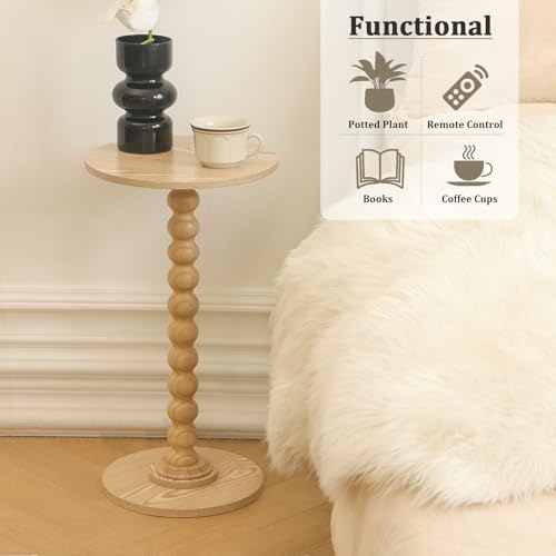 Fultyle Round Side Table, Small Drink Table for Small Spaces, Modern Accent End Table with Solid Wood Leg for Living Room, Bedroom, Corners, and Office (Natural) - color: Natural