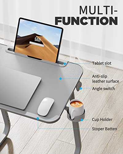 SAIJI TV Tray Table - Heavy Duty Extra Large TV Tray, Upgraded TV Dinner Trays for Eating Snack Food, Tilt & Height Adjustable TV Tray Laptop Desk for Sofa & Bedside Small Table - color: Grey
