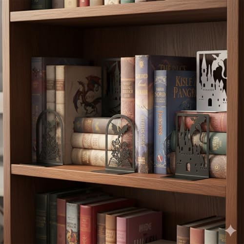 4 Pairs Book Ends, Bookends, Book Ends for Shelves, Non Skid Metal Book Divider Decorative Holder, Abstract Art Desgin Book Stopper Supports for Office, Home (4 Pairs Bookend) - color: 4 Pairs Bookend