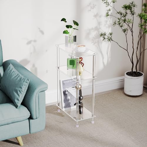 Clear Acrylic Narrow Side Table Set of 2 for Small Spaces, 15.75" L x 7.87" W x 24.6" H, 3 Tier Rectangle Slim End Table Nightstand, Small Bedside Table for Bedroom, Bathroom, Living Room - size: 3 Tier 2-Pack