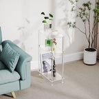 Clear Acrylic Narrow Side Table Set of 2 for Small Spaces, 15.75" L x 7.87" W x 24.6" H, 3 Tier Rectangle Slim End Table Nightstand, Small Bedside Table for Bedroom, Bathroom, Living Room - size: 3 Tier 2-Pack