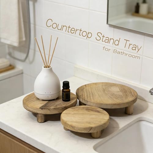 6"/8"/10" 3pcs Round Wood Riser - Plant Risers Stand for Decor - Wood Pedestal Stand Display for Kitchen Counter- Decorative Wooden Risers for Desktop/Bathroom/Livingroom/Bedroom