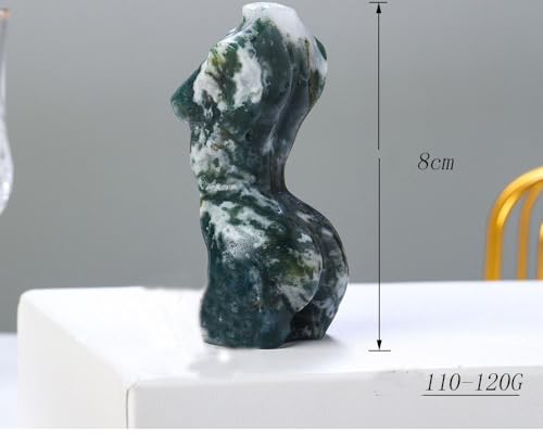 Natural Ocean Grass Agate Crystal Female Model Figurine Hand Carved Body Sculpture Statue Gemstone Small Figurine Reiki 3 Inch Home Office Decor Ornaments 100-150 Grams - color: Ocean Grass Agate