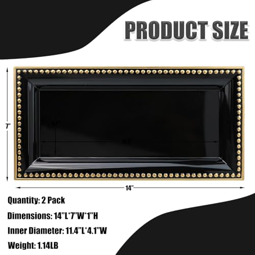 2 Pack Black Bathroom Vanity Tray for Countertop with Beads, Small Plastic Toilet Tank Versatile Storage Organization Tray for Makeup, Perfume, Desk, Kitchen, Candles, 14"x7"x1", 36B - color: 17black