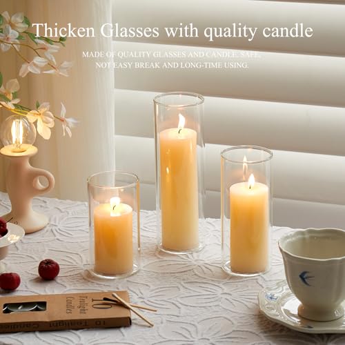 Set of 6 White Pillar Candles with Clear Glass Hurricane Holders- Elegant Cylinder Candle Vases for Weddings, Parties, Centerpieces, Home & Office Decor (Lvory White, 6 Set) - color: Lvory White, size: 6 SET