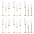 NUPTIO Candle Holders for Table Centerpiece: 18 Pcs 23.6 & 21.7 & 19.7 in Tall Gold Hurricane Candlesticks Holder with Glass Cylinder Cover Bulk Taper Candles Sticks Stand for Thanksgiving Party Decor - size: 23.6 & 21.7 & 19.7 in
