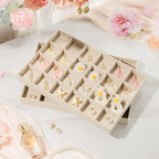 pickpiff Drawer Jewelry Organizer & Display Trays: 2pcs 24grid Velvet Stackable Jewelry Case (13.8x9.4x1.2inch) - Soft Beige Ring Storage Bracelet Holder Earring Box - size: 24 grids + 24 grids