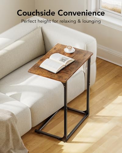 Pipishell C-Shaped Side Table, C Table for Sofa with Two-Piece Desktop & Metal Frame, Large Surface End Table for Living Room, Bedroom, Bedside, Rustic Design - color: Vintage Rustic Brown
