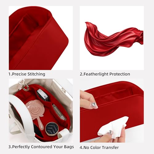 DGAZ Silk Purse Organizer Insert Fits Dior Toujours Bags，Silky Smooth Bag Organizer，Luxury Handbag & Tote Shaper(Rouge Cassque,Toujours S) - color: Rouge Cassque, size: Small