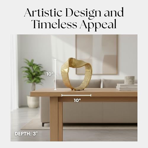 Decorative Sculpture Table Top – Twisted Ring Modern Coffee Table Decor, Aluminum Accent Piece for Coffee Tables, Shelves & Living Rooms – Elegant Indoor Home Decor – 10", Gold - size: 10"
