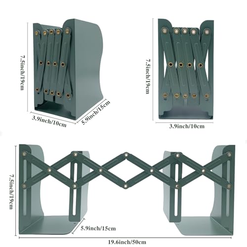 Adjustable Bookends Non Skid Decorative Bookends,Metal Bookend for Heavy Books,Bookshelf Organizer Holder for Books and Magazines for Desk(Green) - color: Green