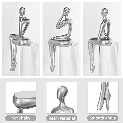 BMLCGJ Thinker Statue Gold Decor Abstract Art Sculpture, Golden Resin Collectible Figurines for Home Living Room Office Shelf Decoration,Great Gifts Ideas (Sitting Posture-Silvery) - color: Sitting Posture--silvery