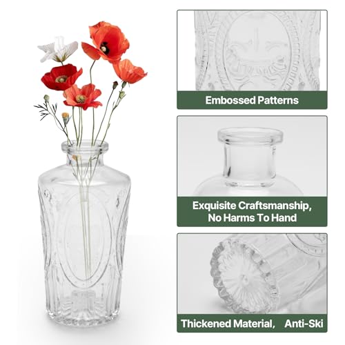 24PCS Clear Glass Bud Vases Set,Small Flower Arrangement Vase,Vintage Crystal Glass Design,Wedding,Party Decoration,Home Flower Arrangement (24)