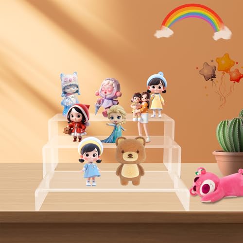 6 PCs Risers Display Stands 3 Tiers Desktop Acrylic Shelves Cake Dessert Holder Products Stand for Collectibles Shoes Jewels Pop Figure (Clear) - color: Clear