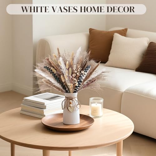 DomeStar White Ceramic Vase, Small Flower Vase for Pampas Grass, Home, Living Room, Dining Table, Farmhouse, Office Decor, Bedroom, Table, Kitchen Shelf, Minimalist Modern Home Decoration - color: White