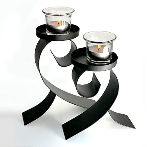 Lily’s Home Contemporary Scrollwork Pillar Candle Holders, Steel, Black Iron Candle Stands, Set of Two. Candles NOT Included - color: Contemporary Scrollwork