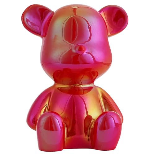 Small Bear Figurines Animal Sculpture Home Décor for Living Room Bedroom Office Statues Desktop Cabinets Tabletop Decor for Women Mom Birthday Gift(Red) - color: Red