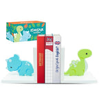 Decorably Dinosaur Book Ends for Shelves - 2-Piece Non-Skid Wooden Decorative Kids Bookends for Boys and Girls Room, Baby's Nursery, Classroom Decor - style: Baby Blue & Green