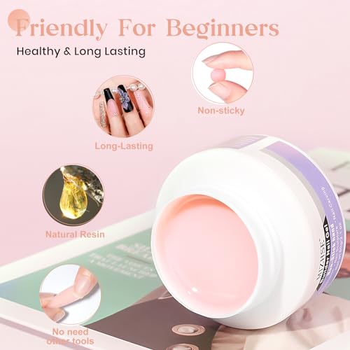 MIZHSE 3D Nail Art Gel Sculpting Gel, Solid Nail Builder Gels 2.1 oz 60g Nude Builder Hard Gels for Nails Non-Sticky for Extensions with 24pcs Dual Forms and Silicone Pen Nails Art Manicure Set - color: Nude