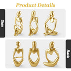 3PCS Gold Thinker Statues Home Decor, Resin Abstract Trendy Art Sculpture, Modern Aesthetic Collectible Figurines Display for Home Office Bedrooms Shelf Table Desktop Decoration