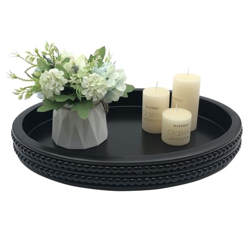 Carah & Cossh Oval Wooden Modern Decorative Tray 16''x12'', Farmhouse Rustic Serving Tray, Table Centre Tray, Perfect for Storage and Display (Black) - color: Black