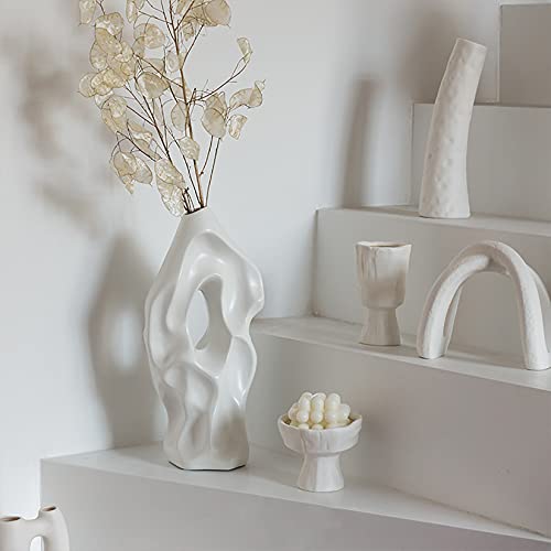 Abstract Ceramic Vase, Modern Flower Arrangement Vases Decor for Home Office Living Room Ornaments,White - color: White