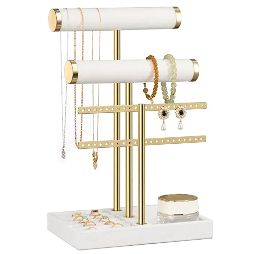 bussdis 3 Tier Bracelet Holder Display - Detachable T Bar White Velvet Bracelet Holder, Jewelry Holder Organizer for Bracelet, Necklace, Earrings, Rings - color: White, size: Standard