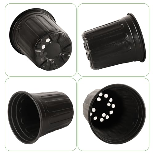 100 Pack 1 Gallon Flexible Plant Nursery Pots, Thickened Soft Plastic Plant Pots with 100Pcs Waterproof Plastic T-Type Plant Tags and 2Pcs/Set Transplanting Digging Mini Tools(Black) - size: 6.5 inch(100pcs)black