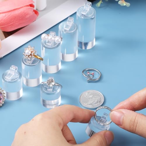 7 Pcs Clear Acrylic Ring Display Stand, Crystal Cylinder Holder for Jewelry Showcase, Engagement Wedding Rings, Perfect for Store Countertop, Photography, and Gift Presentation - color: Cylinder