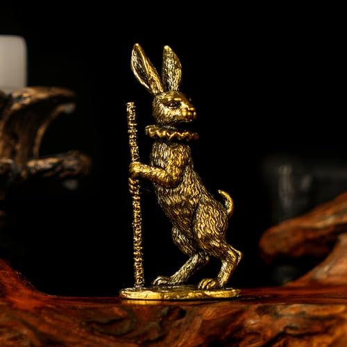 CHOVY Solid Brass Standing Rabbit Statue - Handmade Vintage Collectible Figurine, Mid-Century Modern Desk Sculpture for Office & Home, Luxury Oddity & Curio Cabinet Art Piece - color: Elegant Rabbit