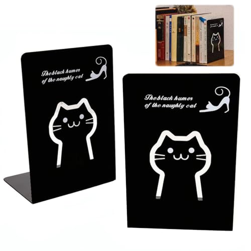 2Pcs Metal Cat Bookends Vintage Decorative Office Home Bookends Metal Book Ends Fun Cute Retro Design Shelves Decor and Modern Gift Idea - color: Cat-cartoon