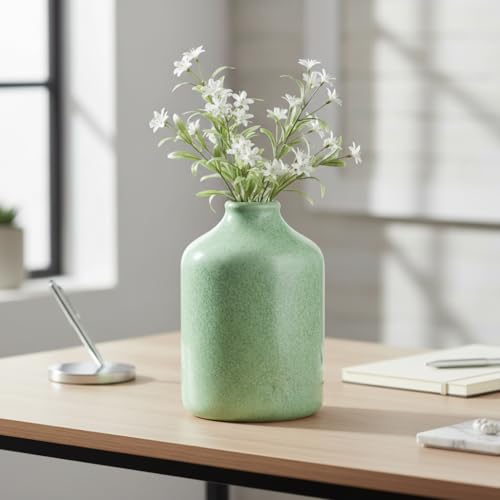Sunddo Green Ceramic Vase for Pampas Grass - 7 Inch Modern Flower Vases Home Decor, Minimalist Decorative Vase for Living Room, Fireplace, Mantel Decor, End Table, Shelf Decoration - color: Green, size: 7 inch