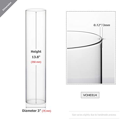 WGVI Hurricane Candle Holder Sleeve, Wide 3", Height 14", Clear Glass Cylinder Candleholder, Chimney Tube, Open Ended Candle Shade, 1 Piece - size: 3"x14"H