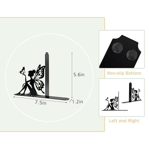 Cute Book Ends for Shelves Decorative – Enchanting Fairy & Butterfly Design – Unique Decorative Bookends for Home, Office, Library for Book Lovers