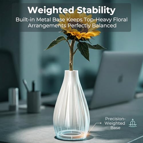 Shatterproof Small Bud Vases for Centerpieces - 2-Piece Waterproof & Weighted Mini Flower Vases (5.1" H) with White Peonies - Modern Table Decor for Weddings Parties & Events - color: With White Peonies
