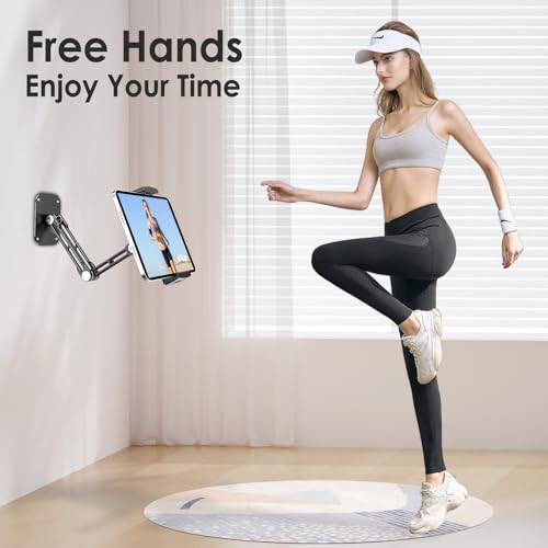 Tablet Wall Mount Holder, Aluminium Extendable iPad Wall Holder, with 360°Rotating Base Adjustable and Foldable for iPad Pro Air Mini, Galaxy Tab, All 4.7-13" Phones and Tablets - size: Long