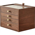 CHOSIN Black Walnut Wooden Jewelry Box for Women, Wood Jewelry Organizer 4 Layer with Glass Lid and Pull-out Necklace Storage Layer, for Watch Necklace Ring Earring Storage Gifts for Mom - style: 4 Layer B