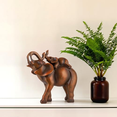 Wood-Grain Elephant Figurine, Mother and Baby Elephant Resin Statue for Home Decor, Animal-Themed Gift for Women, Mom, or Friends - color: Wood-grain Elephant
