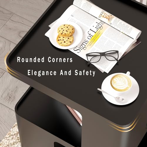 Metal Black Nightstands, Modern Side Table with 3 Tiers Storage, Small End Table for Couch, Bedside Tables No Assembly Required - color: Black, style: Modern