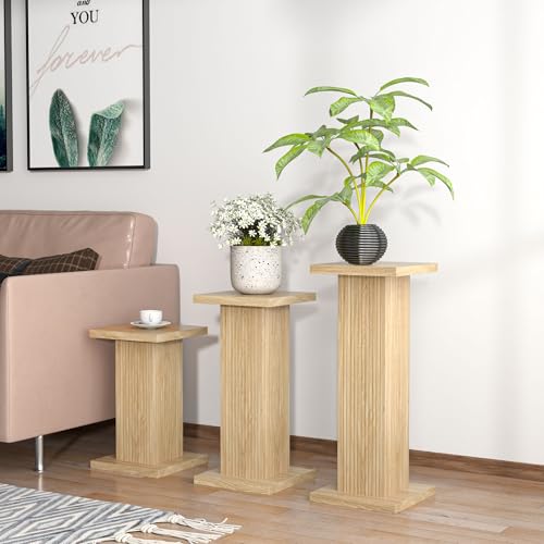 Tall Plant Stand for Indoor Outdoor,set of 3 Corner Plant Stand for Multiple Plants,Wood Pedestal Stands Flower Party Cake Display Stand,Sofa side table plant stand for living room balcony bedroom (Wood)