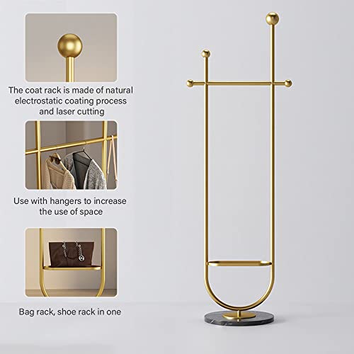 Gold Clothing Rack, with Marble Base of Multifunctional Bedroom Clothes Standing Coat Rack, Movable Heavy-Duty Garment Rack Stand for Organizing Clothes, Bags - size: 74IN